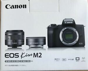 送料無料 新品 未開封 Canon ミラーレス一眼 EOS Kiss M2 ダブルレンズキット ホワイト