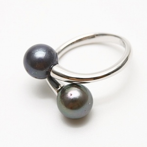 アコヤ真珠パールリング【指輪】　8.0-8.5mm　ブラックカラー　シルバー製リング枠