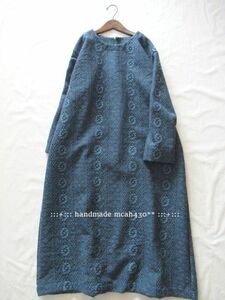 :::ハンドメイド　インポートウール100 ジャガード　blue系　op :::