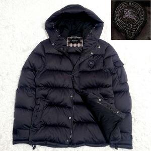 極美品 L バーバリーブラックレーベル ダウン ジャケット ノバチェック ワッペン ロゴ 黒 BURBERRY BLACK LABEL エンブレム