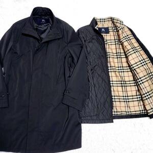 美品 XL バーバリー ロング コート 中綿 キルティング ライナー 2着セット ノバチェック 黒 BURBERRY LONDON ブラック ノヴァチェック LL