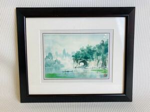 kmj02▼絵画 絵 風景 象山水月 額付 美術品 インテリア コレクション▼