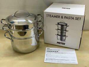 【美品】中古 MEYER マイヤー スチーマー&パスタセット IH対応 両手鍋 20cm STM-PSET 蒸し器 調理器具