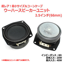 超レア！最小サイズ＆コーンケーブ ウーハースピーカーユニット2.5インチ(66mm) 8Ω/MAX40W[スピーカー自作/DIYオーディオ]在庫少_画像2