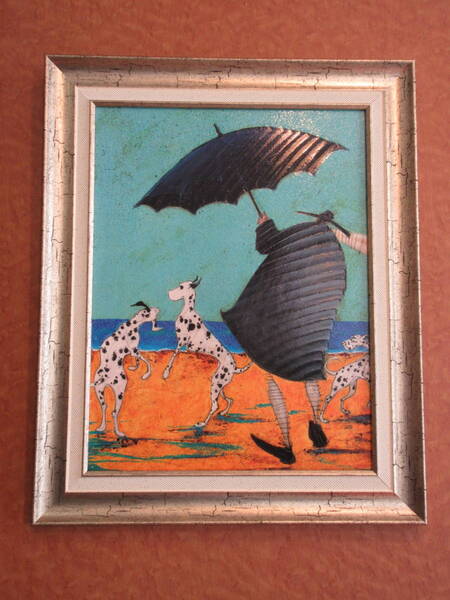W39.5×H48.5cm 癒し 絵 絵画●サムトフト アートフレーム「ジャックの海岸で」●ダルメシアン 犬【 動物&癒しアート】 樹脂フレーム