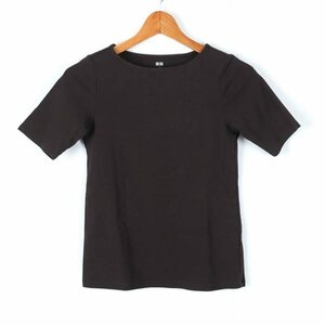 ユニクロ 半袖Tシャツ ボートネック レディース Sサイズ ブラウン UNIQLO