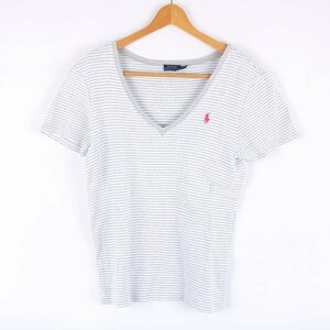 ポロ・ラルフローレン Tシャツ 半袖 Vネック ボーダー 綿100％ 大きいサイズ トップス レディース XLサイズ グレー POLO RALPH LAUREN