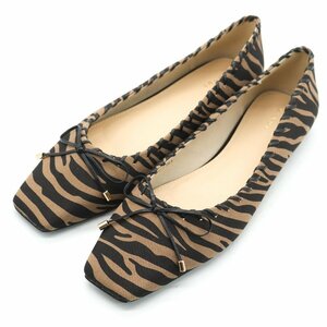 Ланда насос красота квадрат Tou Zebra Flat Shoes Shoes Ladies 25,5 см размер коричневая Рэнда