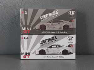 ☆☆新品２台セット☆☆　MINI GT 1/64 LBWK 日産 Nissan GT-R White＆Matte Grey R35　リバティーウォーク LBワークス