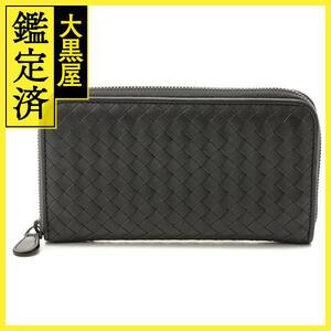 BOTTEGA VENETA　ボッテガベネタ　イントレチャート　ラウンド長財布　グレー　レザー　2147200479965【207】