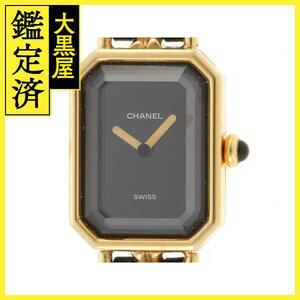  Chanel clock Premiere L H0001 black face GP Gold plating leather lady's (2148103616976)[200]