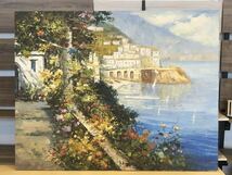 zs220♪21 油絵 Alan Horner 91×117cm 風景画 地中海？ アランホーナー？ 美術品 油彩_画像1