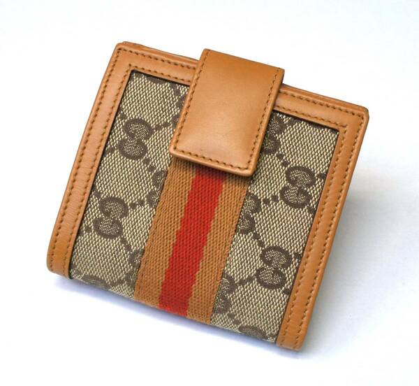 【美品】GUCCI グッチ シェリーライン 2つ折り コンパクト 財布 ボックス型コインケース 【送料無料】