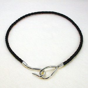 sterling silver & leather choker original leather knitting type W-NB035