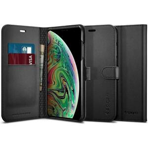 Spigen・シュピゲン／＜iPhone XS Maxケース*帳型 カード収納*ワイヤレス充電スタンド機能*レンズ保護・065CS24841・黒＞□彡『未使用品』