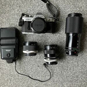 【ジャンク】Canon AE-1 FD50mmf1.8 FD70-210mmf4 FD24mmf2.8 TELEPLUSMC7 NATIONAL PE-250S 