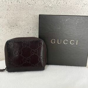 【贅沢品の極み】GUCCI グッチ　コインケース　財布　GG　シマ　レザー　本革　ブラウン　総柄　