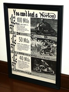 1963年 USA 60s 洋書雑誌広告 額装品 Norton Manx ノートン マンクス (A4size) / 検索用 Jimmy Varnes 店舗 ガレージ 看板 ディスプレイ AD