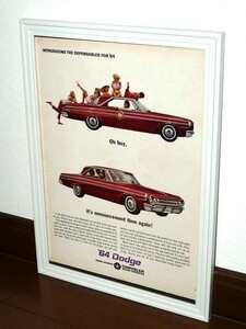 1963年 USA 60s 洋書雑誌広告 額装品 '64 Dodge Polara ダッジ ポラーラ (A4size) / 検索用 店舗 ガレージ 看板 ディスプレイ AD 装飾