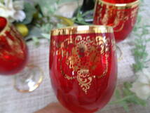 ベネチュアグラス　イタリア製　ムラーノベネチャングラス　レッド　3客　中古美品_画像7