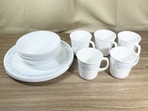 ■FR1022 コレール 食器 皿 コップ 花柄 CORELLE by CORNING 食器 モーニングブルー 5枚セット アウトドア 割れづらい★ マグカップ 