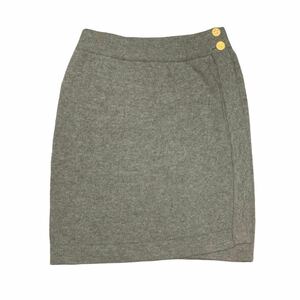 良品 正規品 CHANEL シャネル Vintage クローバー 100% カシミヤ ニット スカート ミニ 台形 金ボタン ラップスカート ボトムス グレー