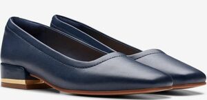 Clarks 26cm navy blue Flat Loafer square tu leather soft slip-on shoes sneakers ballet pumps boots RRR114