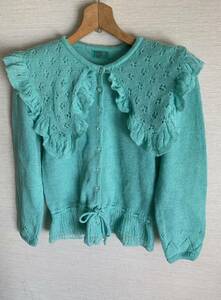  free shipping Vintage rare CANTWO cardigan mint green ... compilation frill big color ribbon 80 period idol made in Japan 