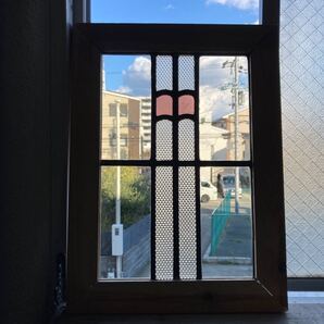 8s-1325 アンティークステンドグラス 格子柄/上下使い可 1920年代英国製/イギリス製