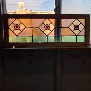 8s-1335 アンティークステンドグラス ロンデル/マルチカラー/上下使い可 1920年代英国製/イギリス製