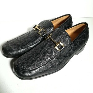 4084 【新品同様・試着程度】 ★サルヴァトーレフェラガモ Salvatore Ferragamo★ オーストリッチ ビットローファー 7EE 25.0cm程度 黒 