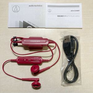 数回使用★オーディオテクニカ ATH-C200BT RD ワイヤレスインナーイヤーヘッドホン Bluetooth リモコンマイク付