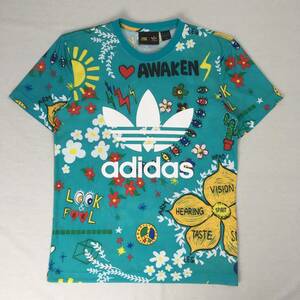 adidas Originals アディダス オリジナルス Pharrell Williams Pink Beach Tシャツ Doodle グリーン Oサイズ トレフォイル AO2982