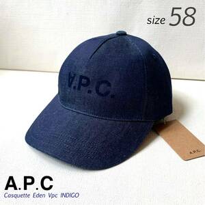 新品 A.P.C. アーペーセー VPC ロゴ デニム キャップ 58 メンズ ユニセックス APC インディゴ Casquette Eden Vpc INDIGO 2023AW 送料無料