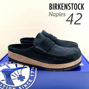 新品 BIRKENSTOCK ビルケンシュトック Naples ネープルス スエード レザー ローファー サンダル 42 黒 ブラック メンズ 27㎝ 送料無料