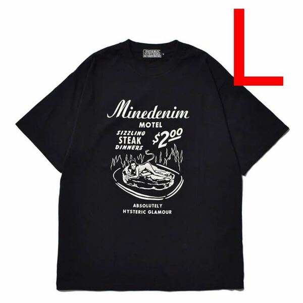 L MINEDENIM × HYSTERIC GLAMOUR T-SH BLACK マインデニム ヒステリックグラマー コラボ Tシャツ 黒 Tee 野口 強 ラスト1