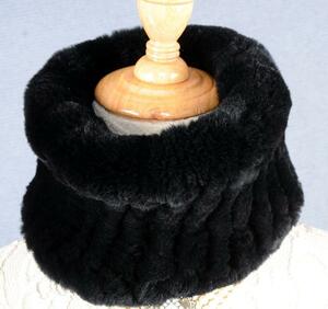 ◆新品◆限定 柔らかな毛皮の レッキス編み込み◆スヌードマフラー黒◆ 毛皮ファー 