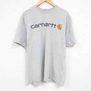 XL/古着 カーハート Carhartt 半袖 ブランド Tシャツ メンズ ビッグロゴ クルーネック グレー 霜降り 22may19 中古 7OF