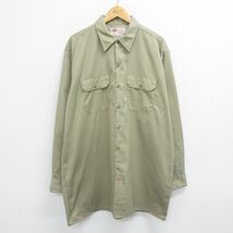 XL/古着 ディッキーズ Dickies 長袖 ワーク シャツ メンズ 大きいサイズ ロング丈 ベージュ カーキ 24jan06 中古 トップス_画像1