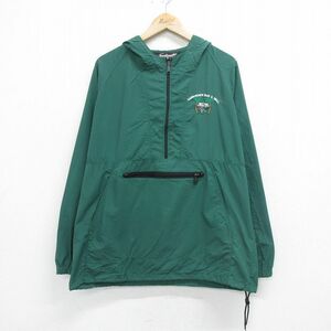 L/古着 スポーツマスター 長袖 ハーフジップ ナイロン ジャケット アノラック パーカー メンズ 90s ハンモック ヤシの木 ラグラン 緑 グリ