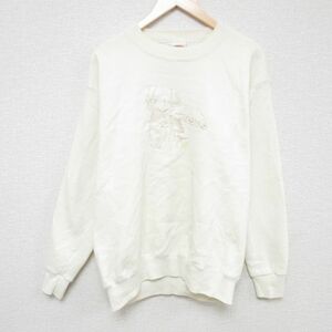 L/古着 長袖 スウェット メンズ 90s シカ 刺繍 クルーネック 生成り 24jan08 中古 スエット トレーナー トップス