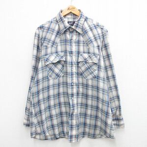 XL/古着 リーバイス Levis 長袖 ウエスタン シャツ メンズ 80s 紺他 ネイビー チェック 24jan10 中古 トップス