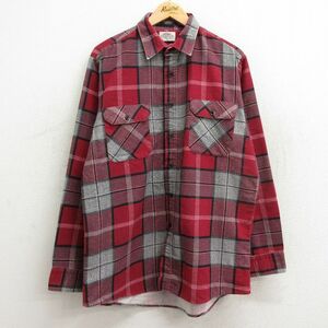 XL/古着 長袖 フランネル シャツ メンズ 90s エンジ他 チェック 24jan10 中古 トップス