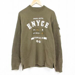 L/古着 長袖 スウェット メンズ ENYCE ビッグロゴ 刺繍 クルーネック 緑 グリーン 24jan10 中古 スエット トレーナー トップス