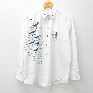 L/古着 長袖 シャツ メンズ 00s 鳥 ハンドペイント 白他 ホワイト 24jan11 中古 トップス