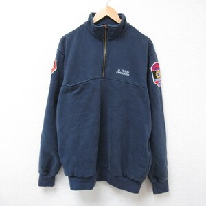 XL/古着 長袖 ハーフジップ スウェット 00s 消防士 濃紺 ネイビー 24jan11 中古 メンズ スエット トレーナー トップス