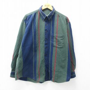 XL/古着 長袖 シャツ メンズ 90s 大きいサイズ コットン ボタンダウン 緑他 グリーン 24jan11 中古 トップス