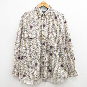 XL/古着 GANT 長袖 シャツ メンズ 90s 地図 コットン ボタンダウン ベージュ他 カーキ 24jan11 中古 トップス