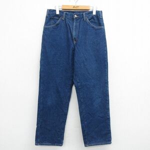 W32/古着 ディッキーズ Dickies ジーンズ メンズ コットン 紺 ネイビー デニム 内側フランネル 24jan12 中古 ボトムス ジーパン Gパン ロン