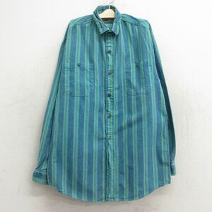 古着 長袖 シャツ キッズ ボーイズ 子供服 90s コットン 青緑他 ストライプ 24jan12